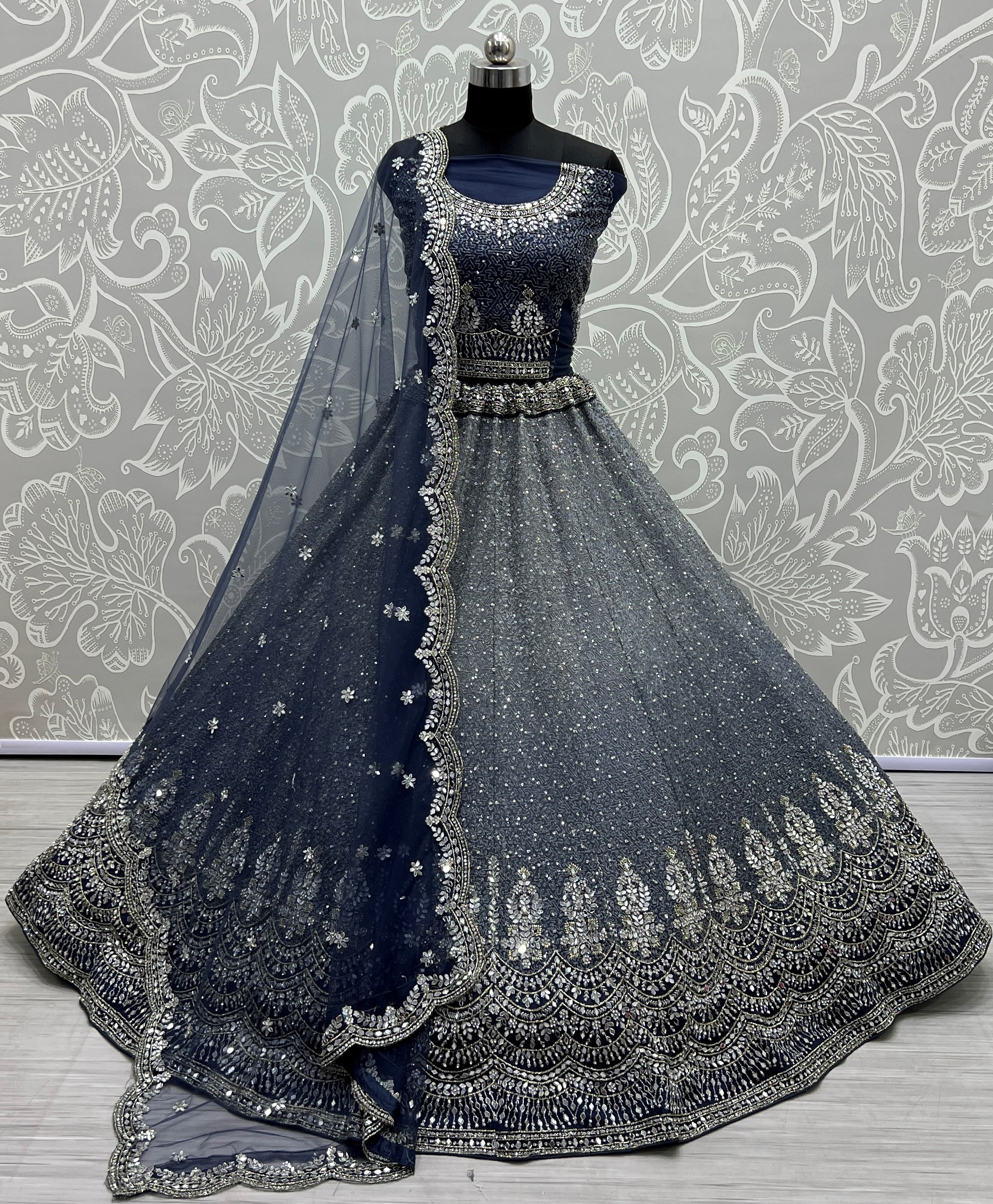 Net Embroidery Lehenga Choli In Light Blue Colour